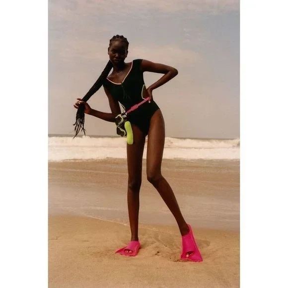 Zara Women’s Black Cut Out Piping Neón Trim Zip Front Cheeky Swimsuit Sz S NWT - Picture 13 of 14